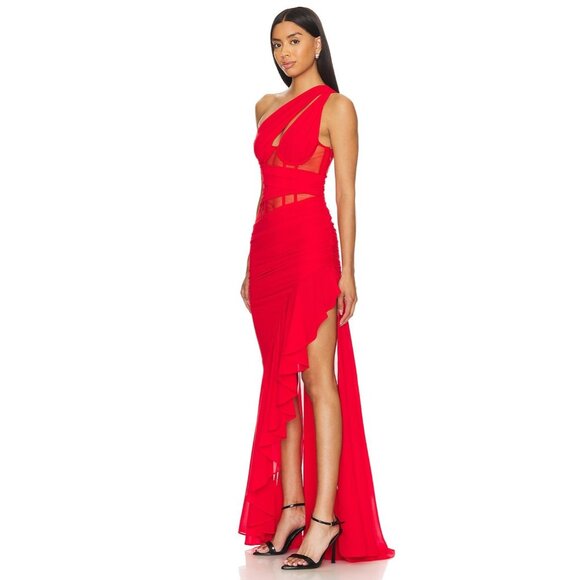 NBD Christian Gown in Red Medium New Womens Long Maxi one shoulder formal Dress - Picture 3 of 10
